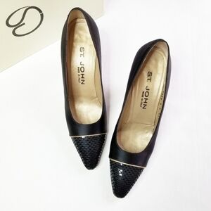ST JOHN Vintage Black Satin Ponty Heel Shoes